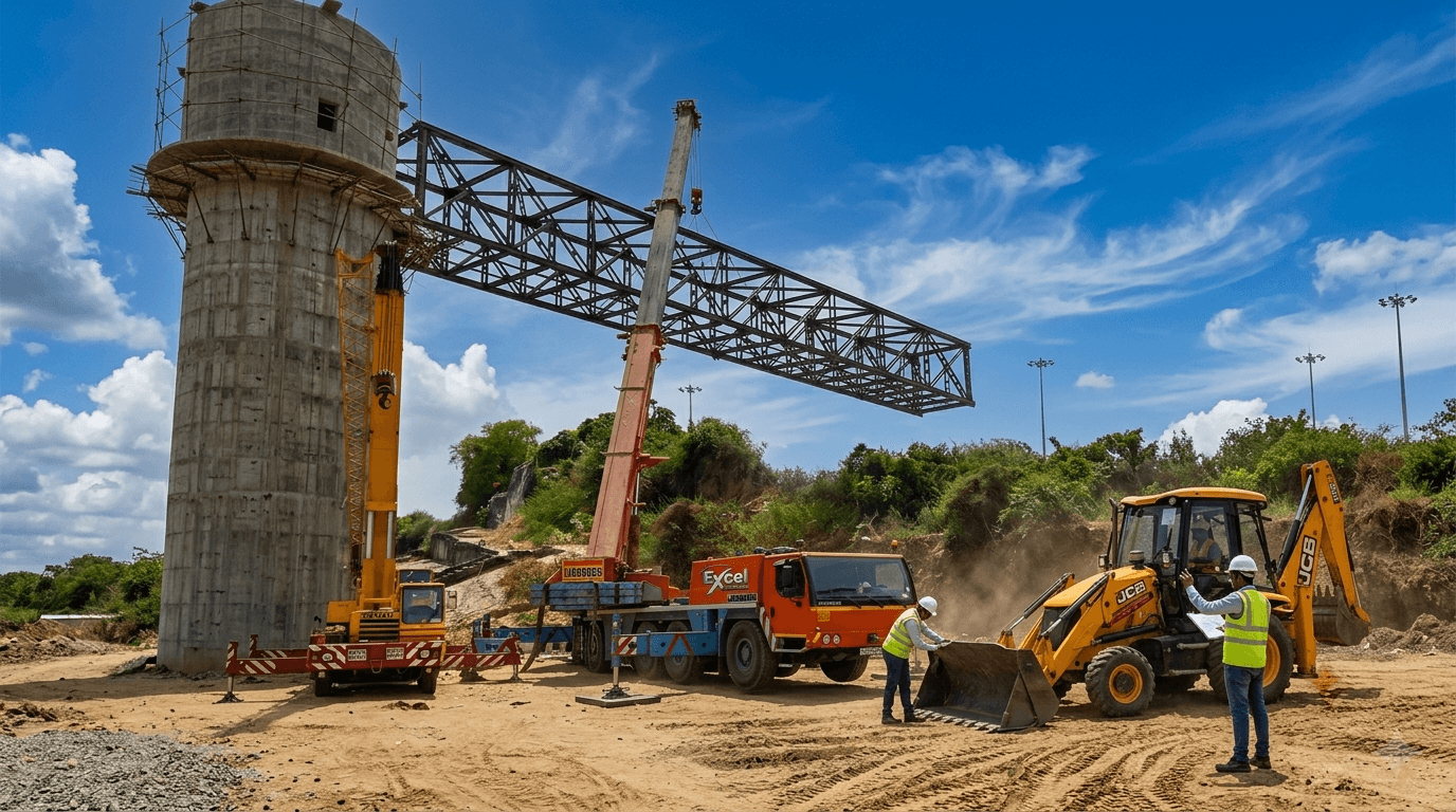 Excel Engineering crane installing bridge truss girder onto concrete tower